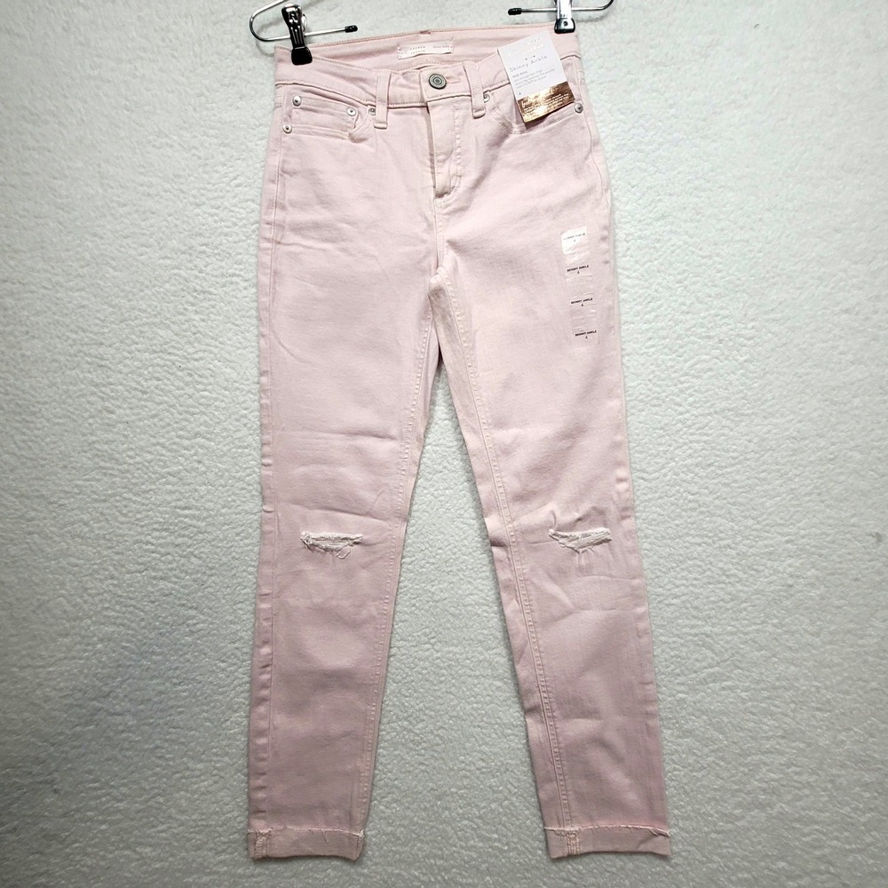 Lauren Conrad Skinny Ankle Mid Rise Distressed Light Pink Jeans Size 4